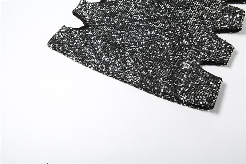 Glitter hollow out high neck button sleeveless mini dress - View 6