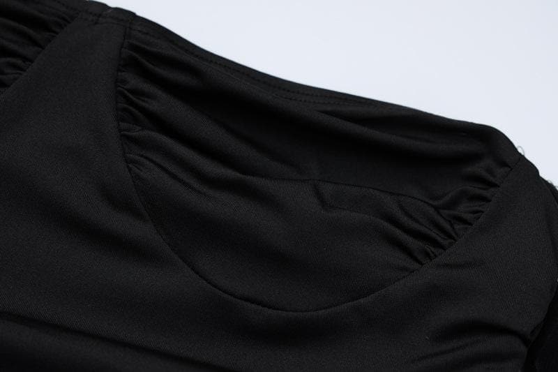 Mesh Glove Halter Neck Ruched Bodycon Mini Dress - View 6