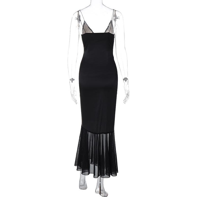 Lace patchwork contrast ruched v neck backless midi dress - View 3