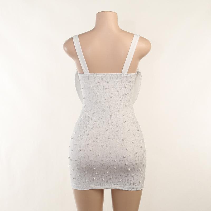 Sleeveless solid ruched beaded hollow out backless dress - View 5