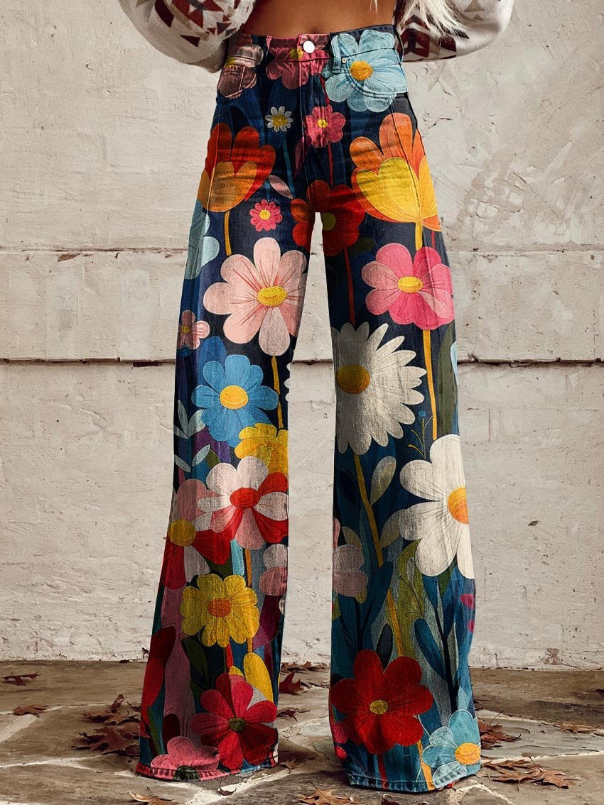 Floral Print High Waist Wide Leg Trousers 3