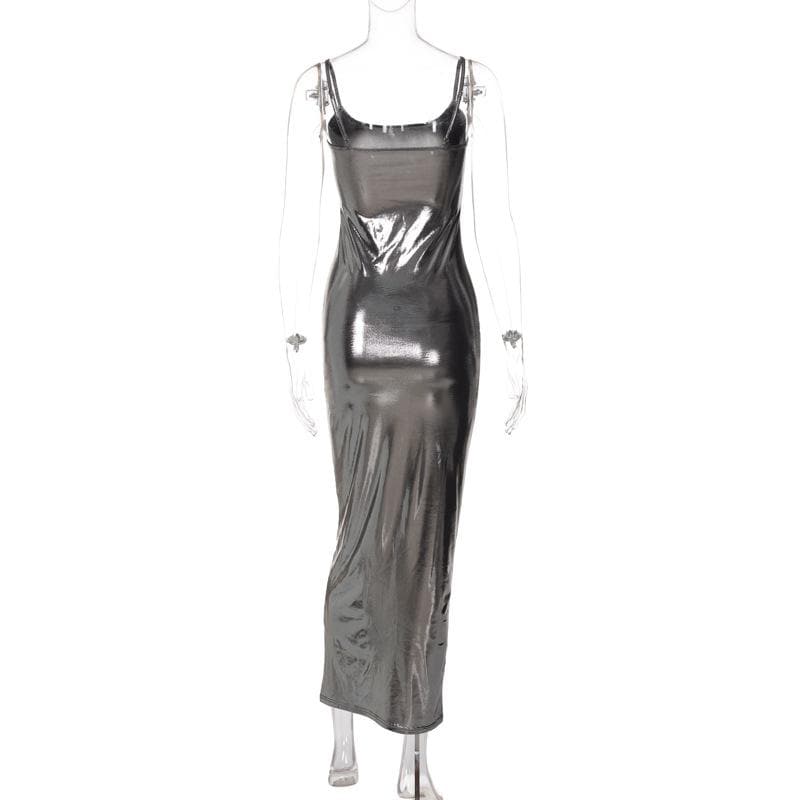 Metallic square neck backless cami maxi dress - View 3