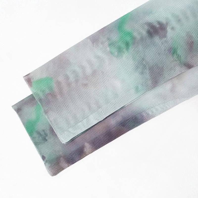 Long sleeve crewneck tie dye mesh gloves contrast midi dress - View 6