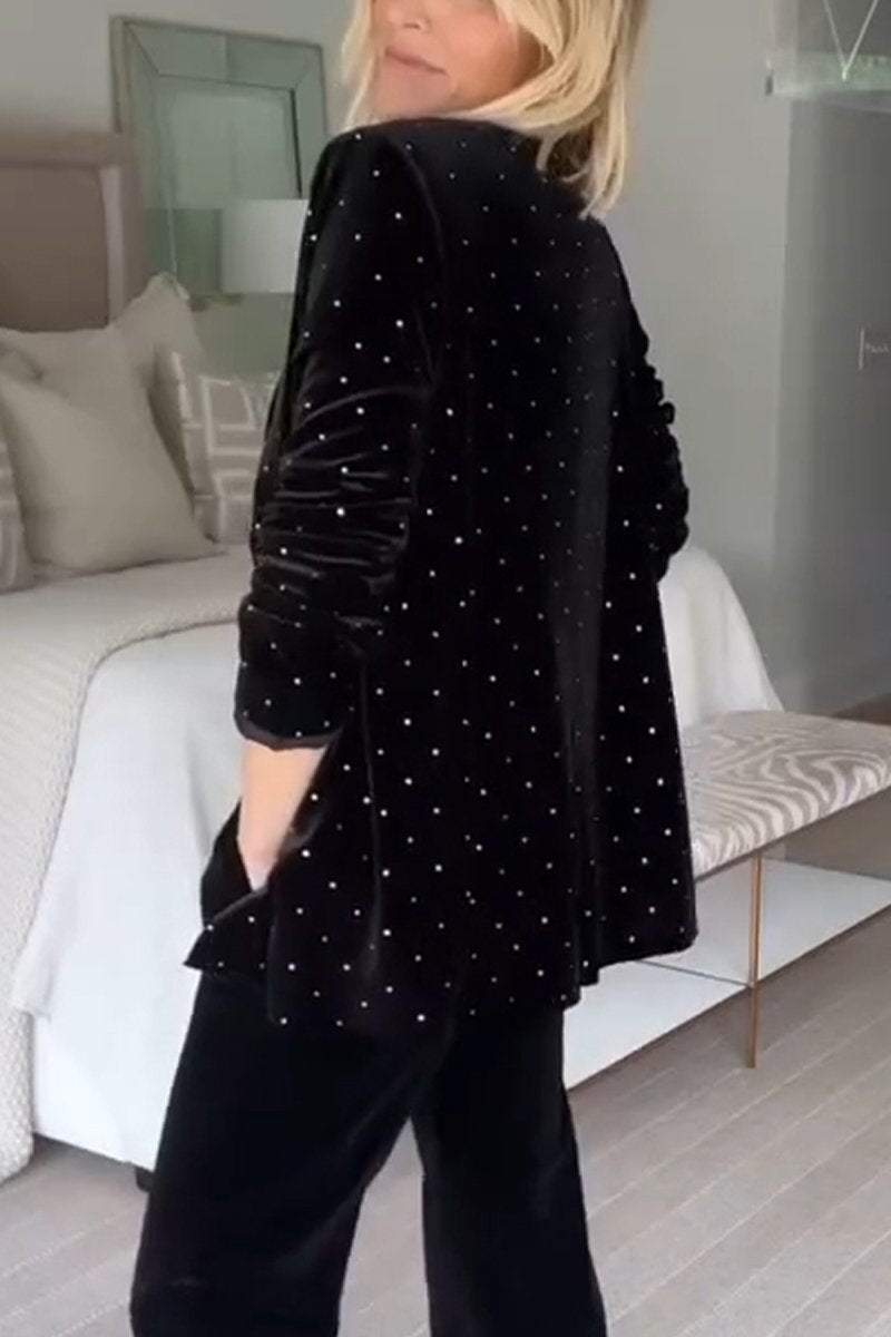 Studded Velvet Notch Lapel Open Front Blazer 2