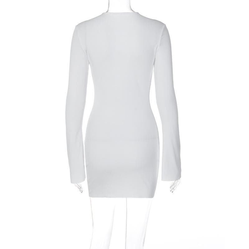 Lace up solid long sleeve ribbed self tie mini dress - View 9