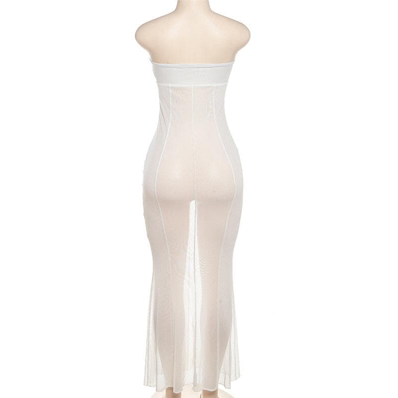 Mesh see through o ring hollow out backless tube maxi dress - View 6
