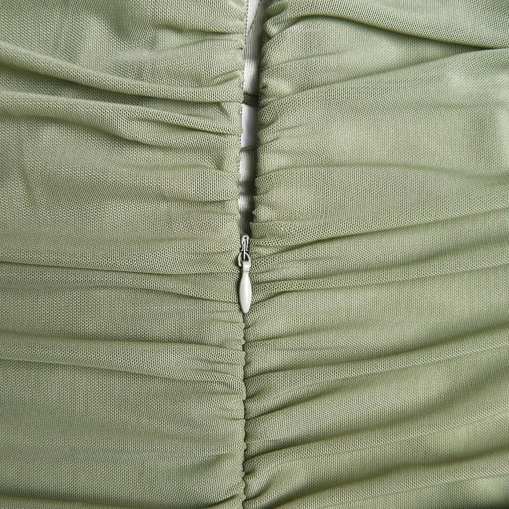 Solid ruched notch neck mesh zip-up ruffle maxi dress - View 11