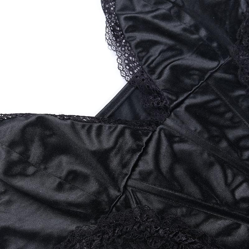 Satin V-Neck Lace Trim Corset Bodycon Mini Dress - View 5
