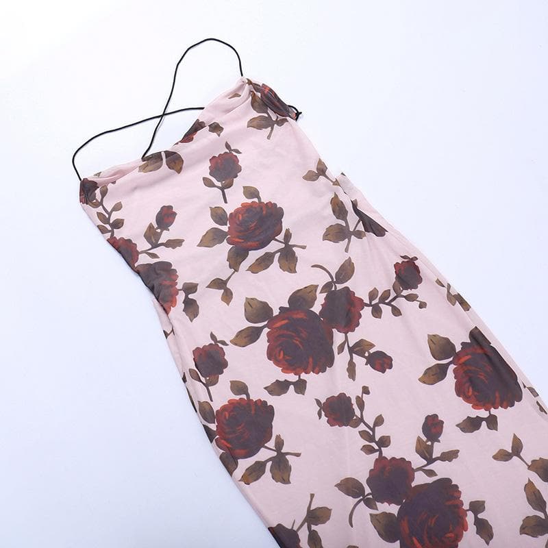Floral Print Cowl Neck Cross Back Slip Midi Dress - View 4