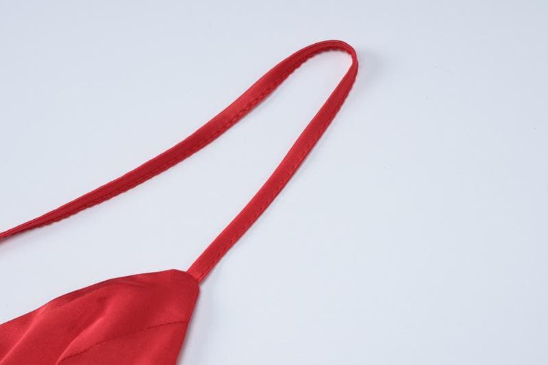 Slit cross back satin backless solid v neck maxi dress - View 5