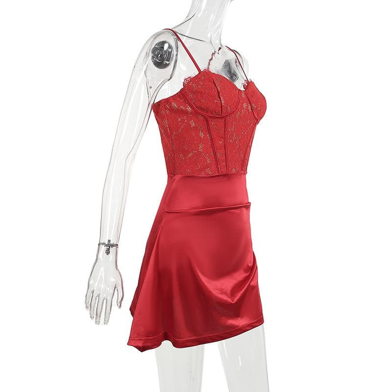 Lace Satin Sweetheart Corset Ruched Mini Dress - View 3