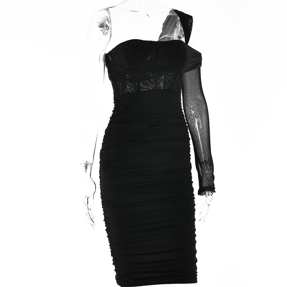 Irregular one shoulder ruched sheer mesh dress - Final Sale - View 5