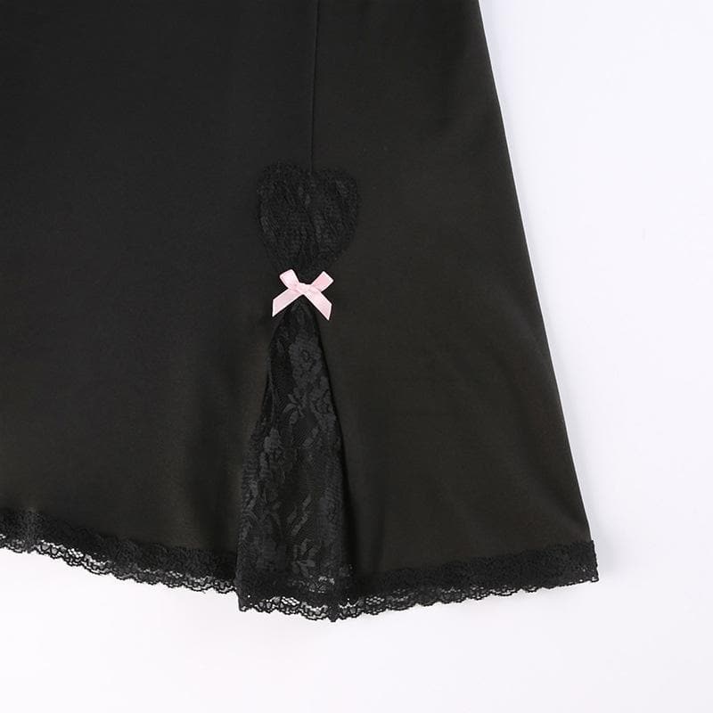 Low cut bowknot lace ruffled cami A line dress - View 7