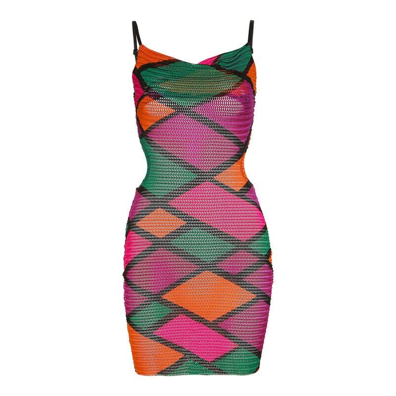 Crochet Mesh Geometric Waist Cut Out Bodycon Mini Dress - View 8