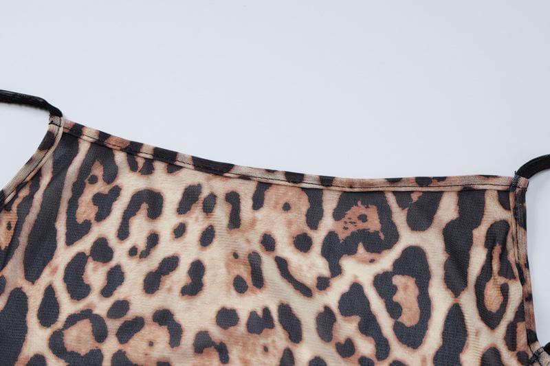 PRE ORDER - Mesh leopard print backless self tie ruched maxi dress - View 13