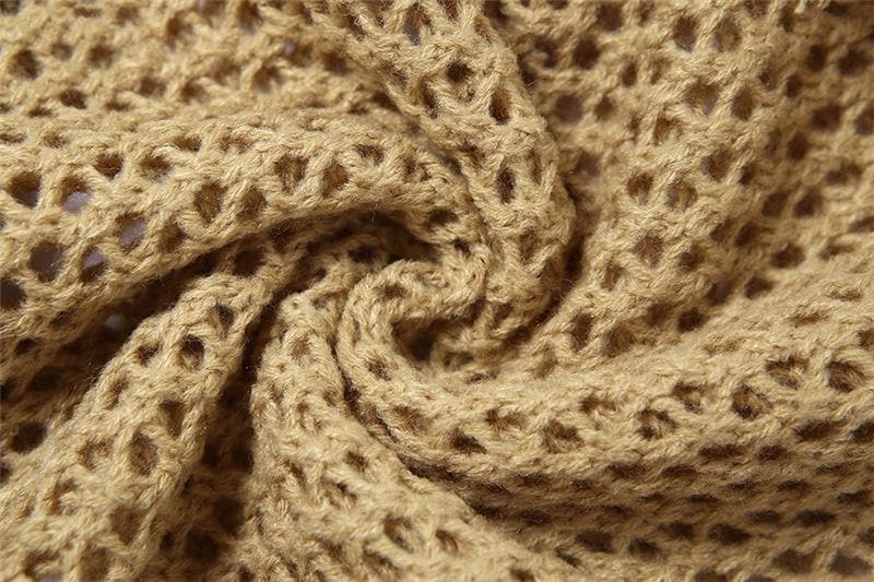 Knitted raw hem solid long sleeve one shoulder crochet mini dress - View 5