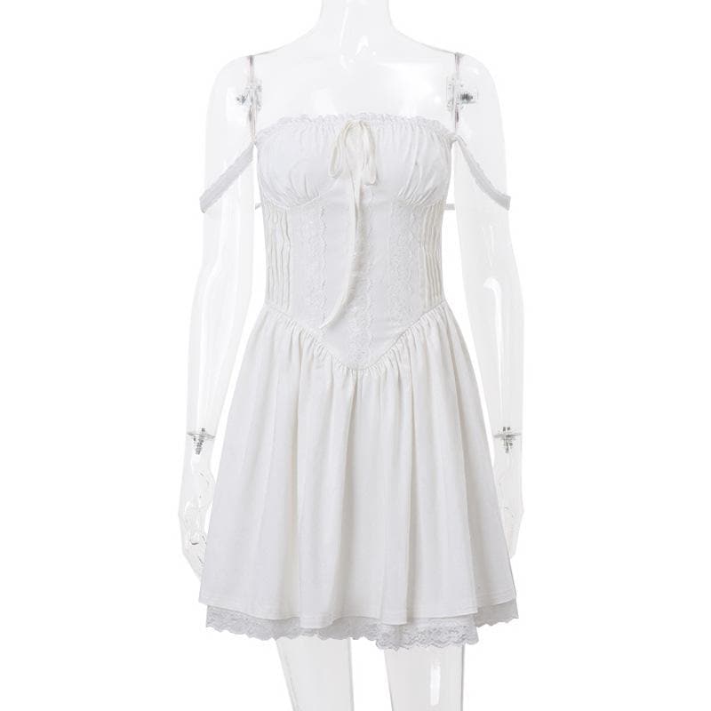 Lace hem lace up ruched backless square neck mini dress - View 8