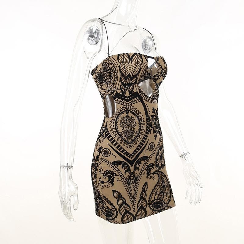 Mesh contrast hollow out cross back velvet mini dress - View 7