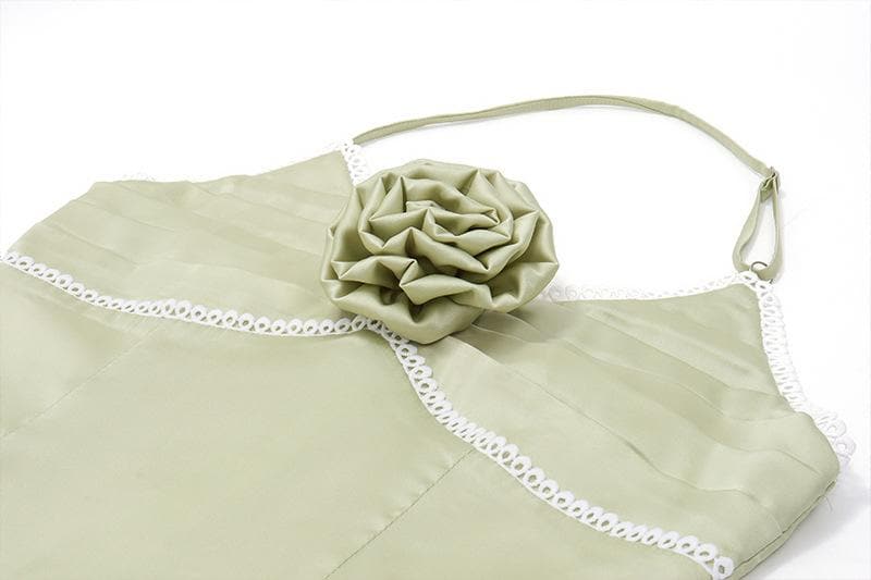 Satin Halter Neck Rosette Ruched Slip Midi Dress - View 4