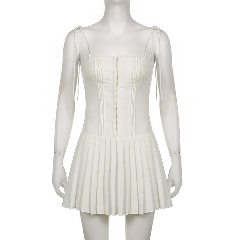 Corset Tie Strap Pleated Fit and Flare Mini Dress - View 2