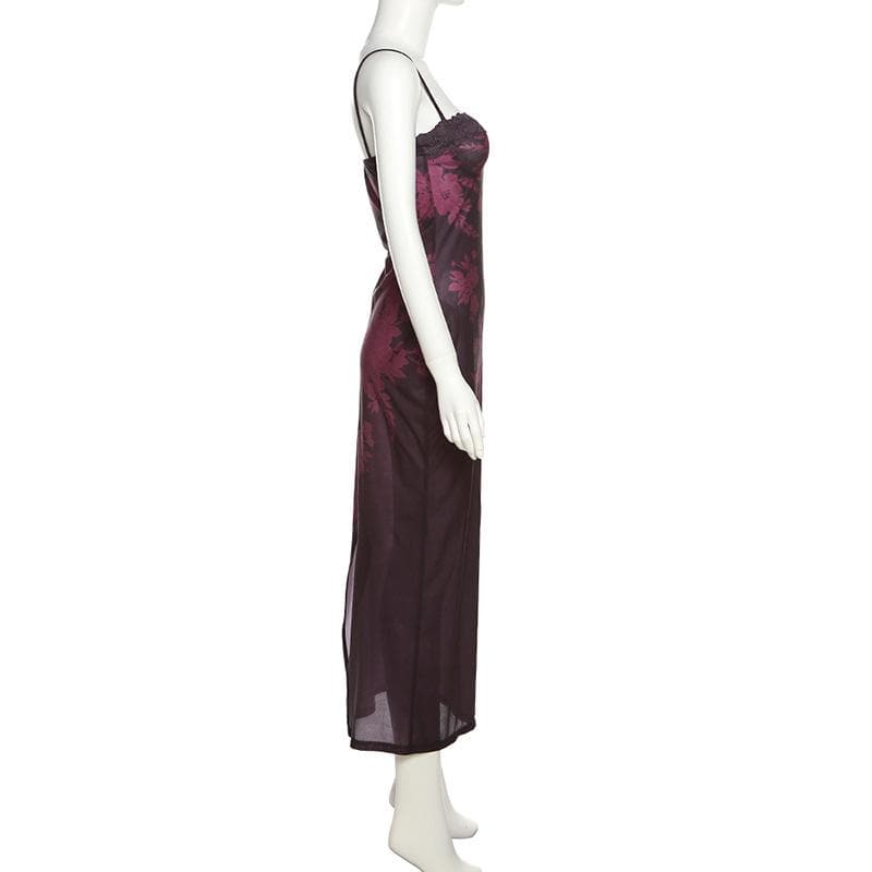 Floral Print Spaghetti Strap Lace Trim Bustier Mermaid Maxi Dress - View 3