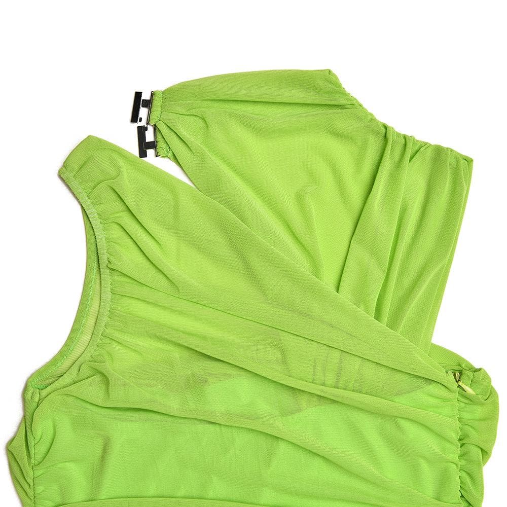 Sleeveless irregular hollow out mesh knotted ruched mini dress - View 7
