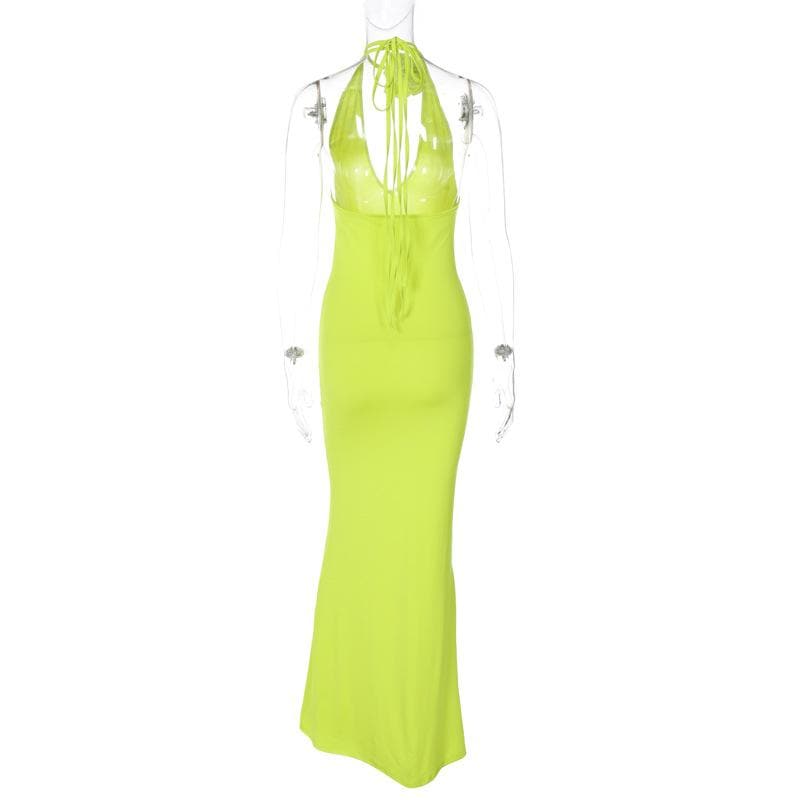 Deep V-Neck Halter Backless Rosette Bodycon Maxi Dress - View 6