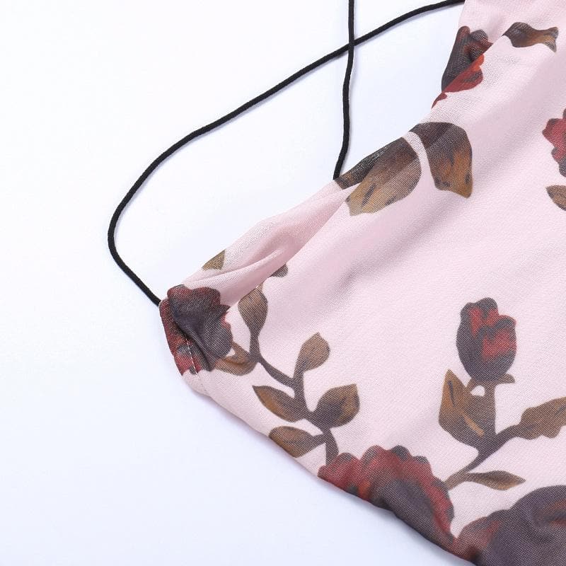 Floral Print Cowl Neck Cross Back Slip Midi Dress - View 5
