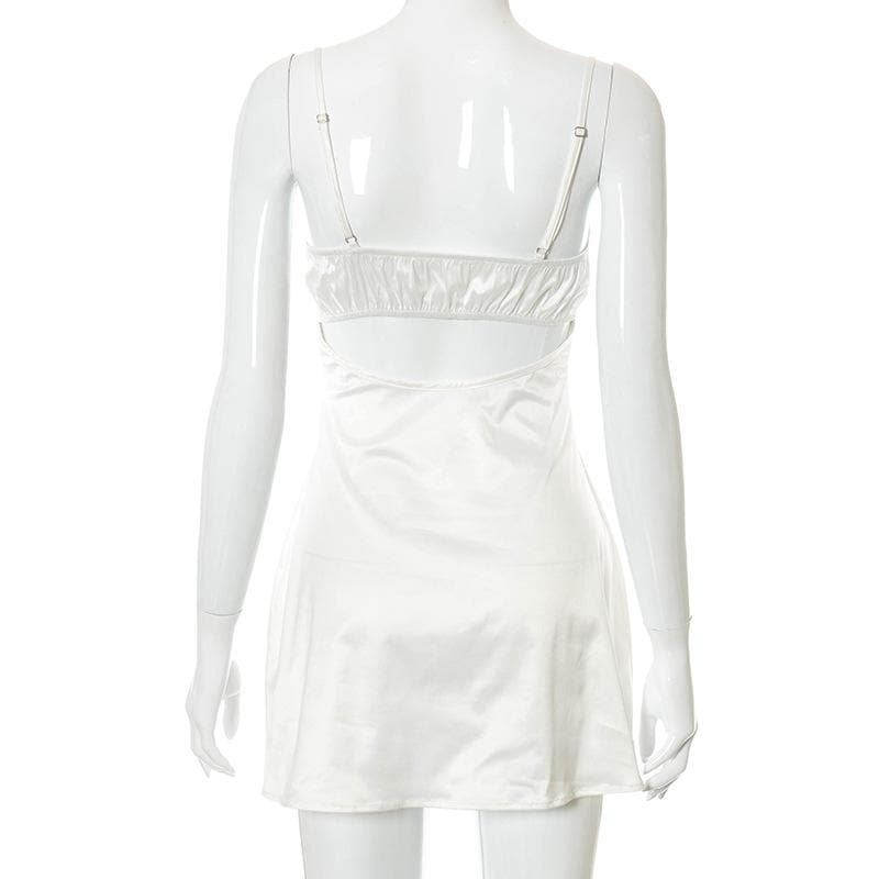 Lace hem satin ruched hollow out backless cami mini dress - View 4