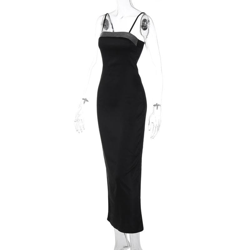Beaded square neck slit zip-up backless cami maxi dress - View 4