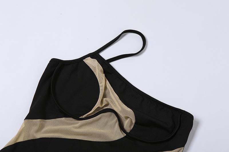Mesh see through irregular one shoulder mini dress - View 5