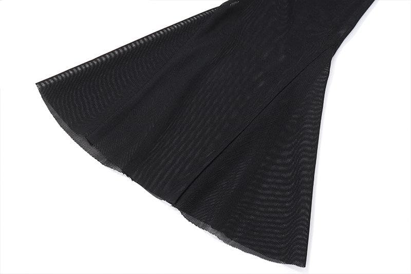 Long flared sleeve crewneck self tie mesh backless mini dress - View 7