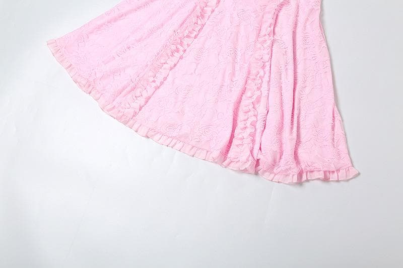 Lace contrast bowknot zip-up ruffle backless tube maxi dress - View 8