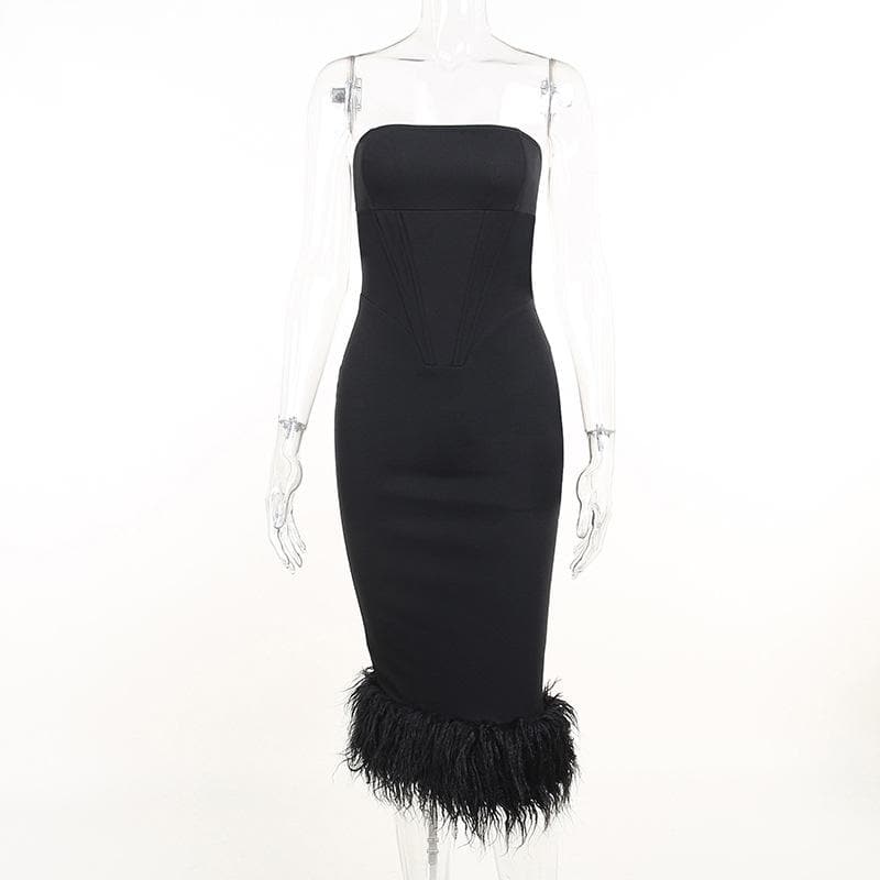 Sleeveless solid feather backless tube dress - View 8