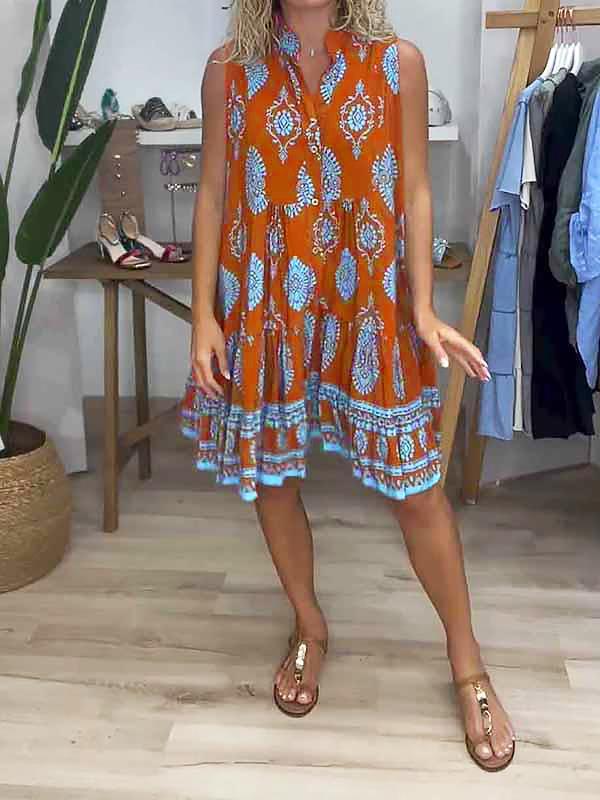 Paisley Print Sleeveless Tiered Mini Dress 8