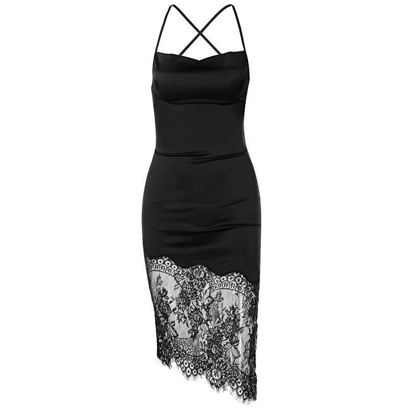 Lace up open back cowl neck satin dress - View 3