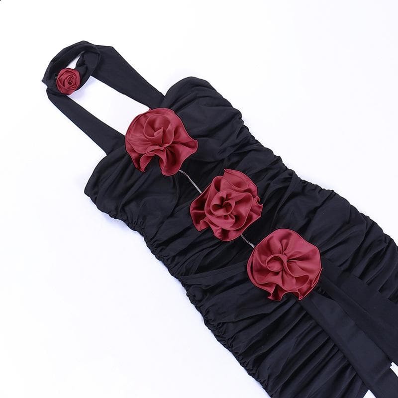 Flower Applique Strapless Cut Out Ruched Bodycon Mini Dress - View 9