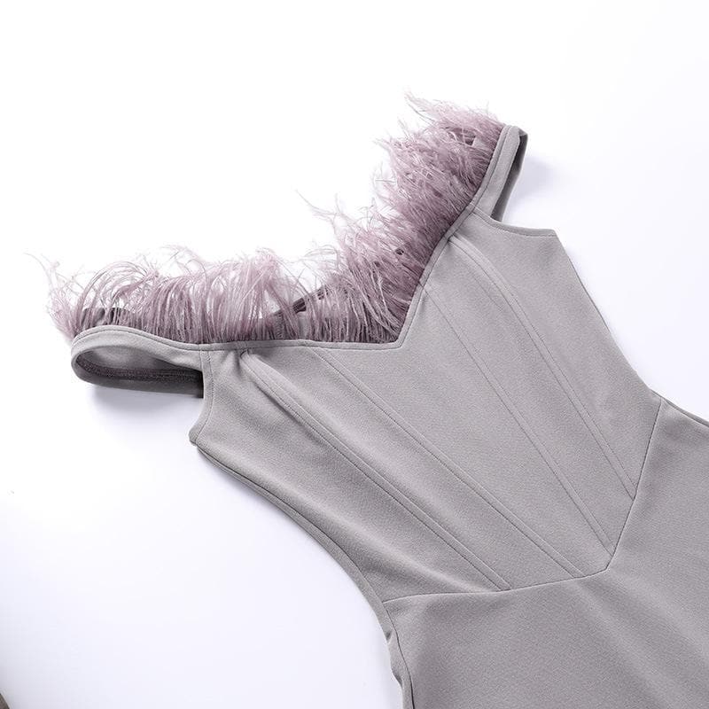 Feather Off Shoulder Sweetheart Corset Bodycon Mini Dress - View 6