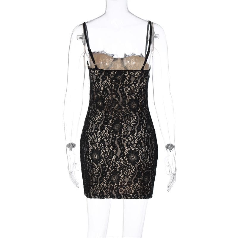 Lace contrast zip-up backless cami mini dress - View 4