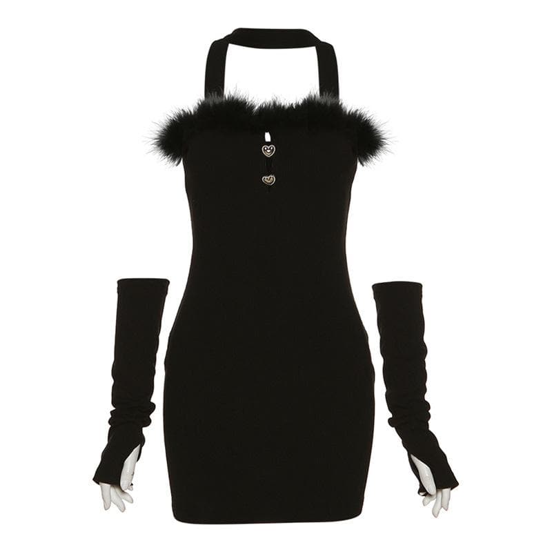 Knit Off Shoulder Feather Trim Long Sleeve Bodycon Mini Dress - View 2
