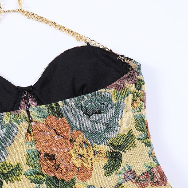 Floral Halter Neck Corset High Split Mini Dress - View 11