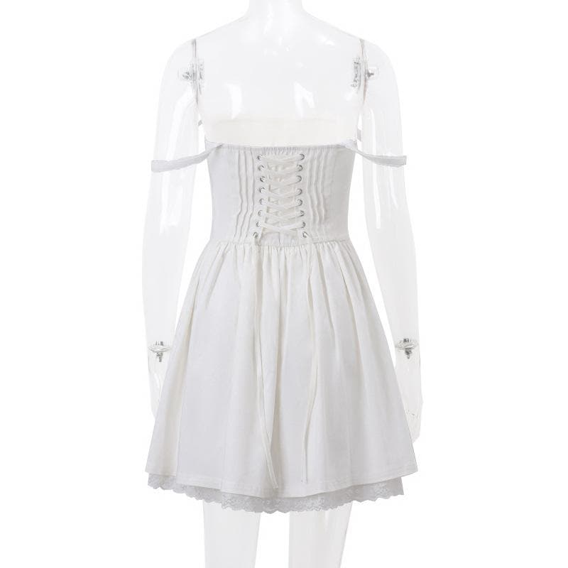 Lace hem lace up ruched backless square neck mini dress - View 4