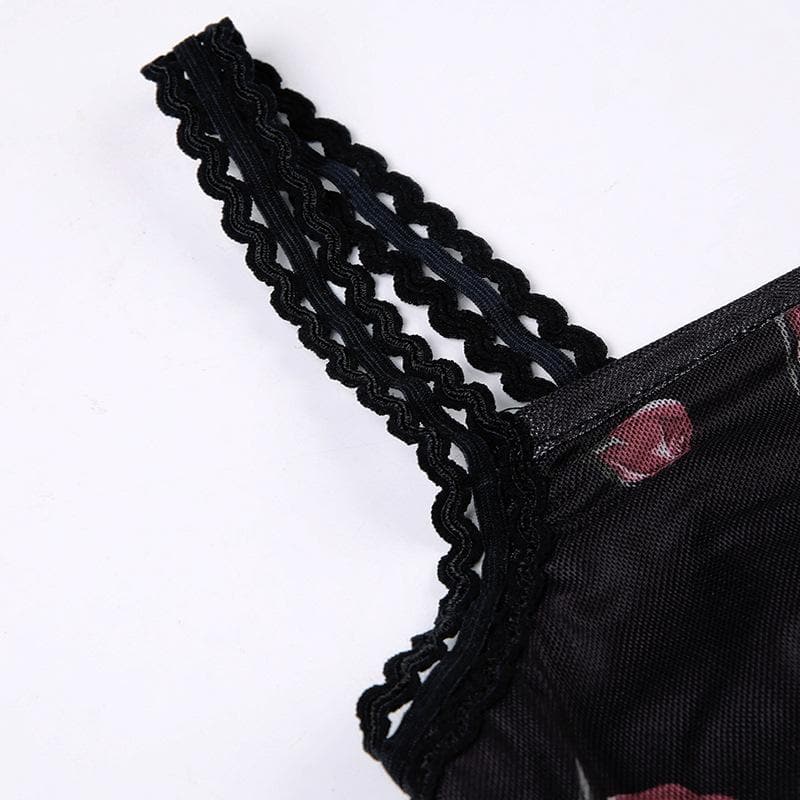 Floral Print Square Neck Spaghetti Strap Lace Trim Bodycon Mini Dress - View 5