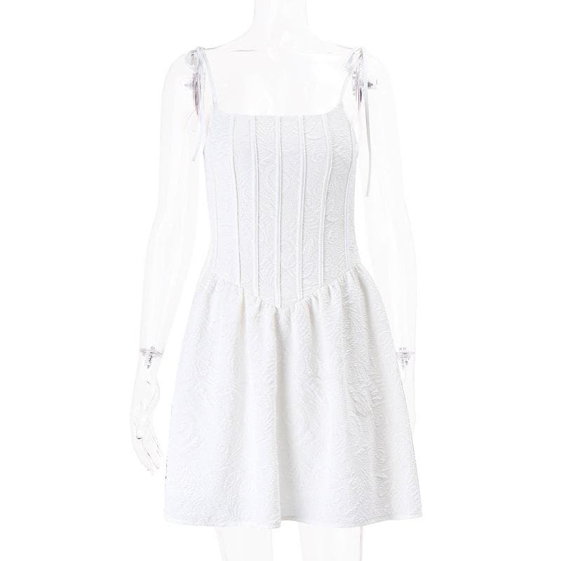 Textured Tie Strap Square Neck Corset Fit and Flare Mini Dress - View 2