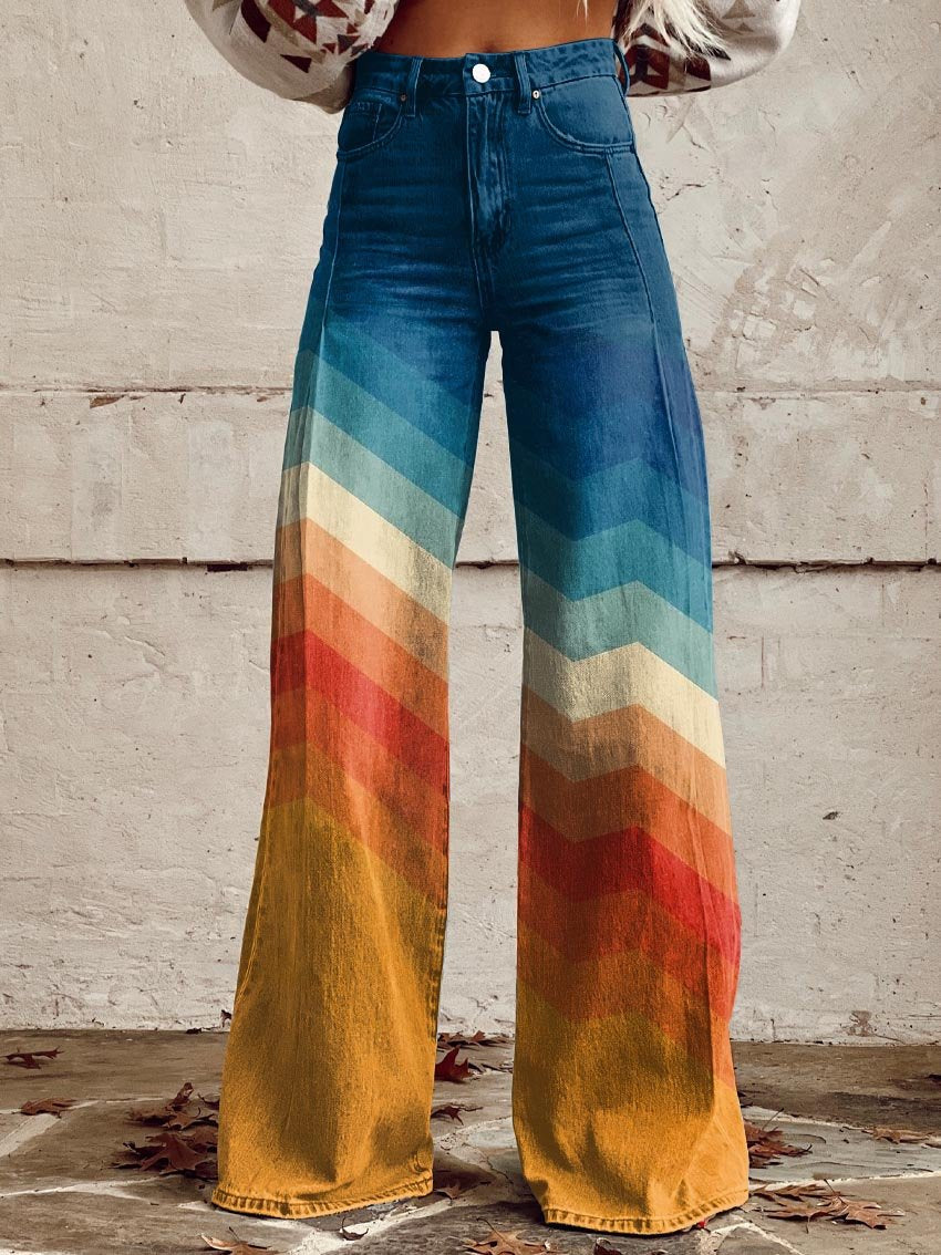 Chevron Print High Waist Wide Leg Jeans 3