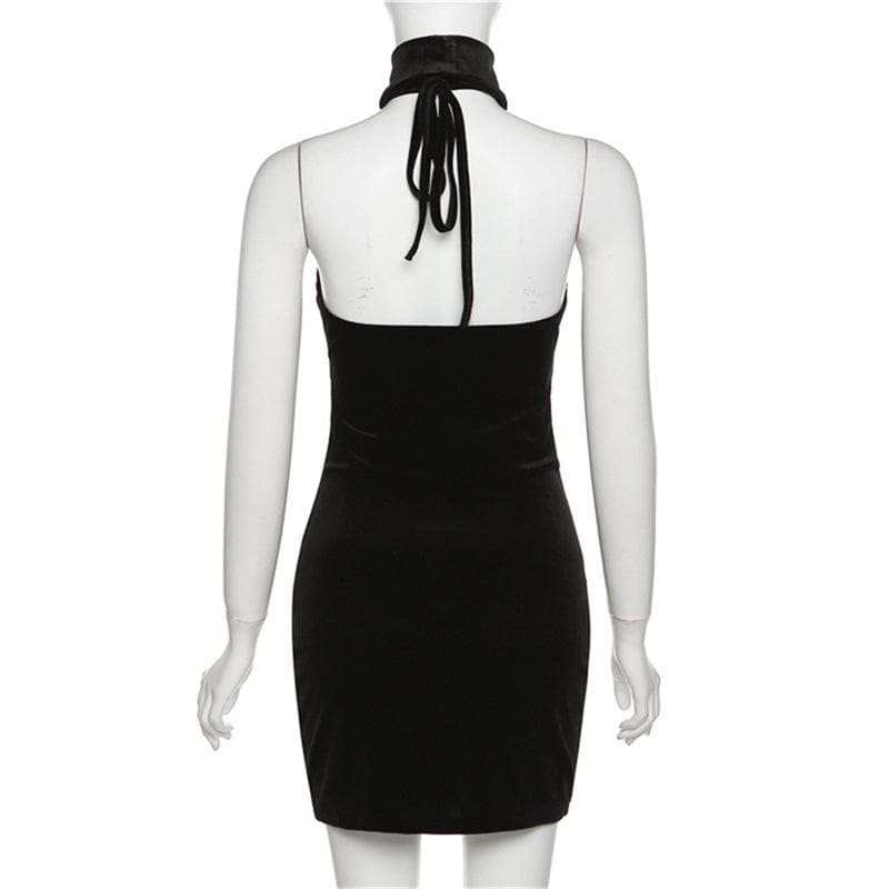 Velvet Halter Neck Cut Out Bodycon Mini Dress - View 3