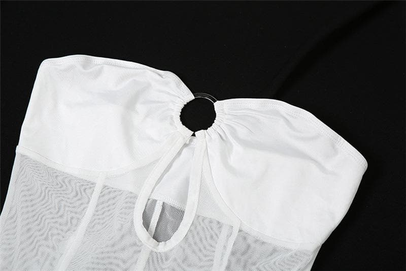 Mesh see through o ring hollow out backless tube maxi dress - View 7