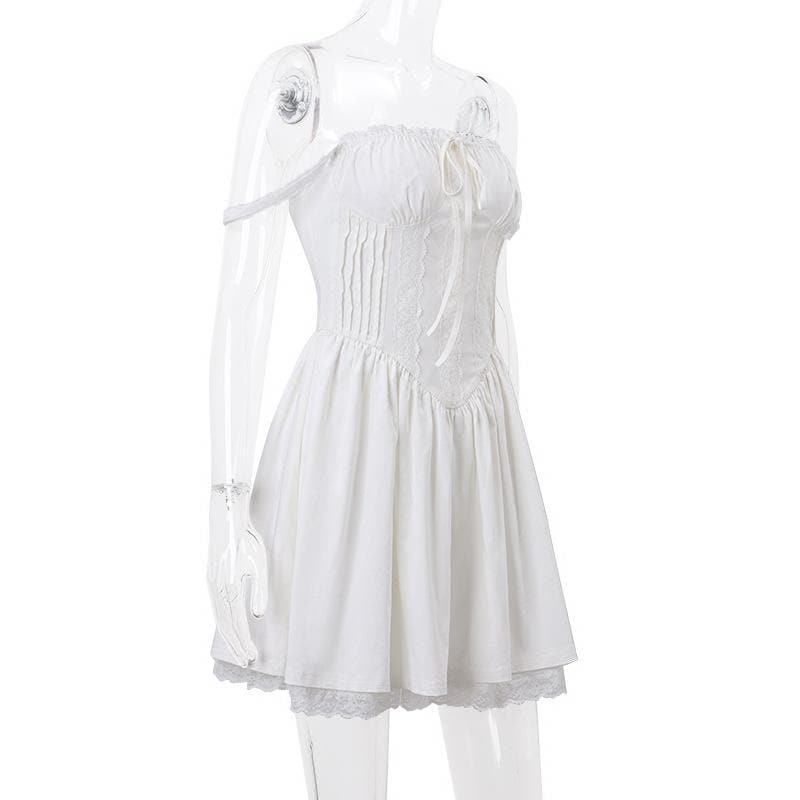 Lace hem lace up ruched backless square neck mini dress - View 3