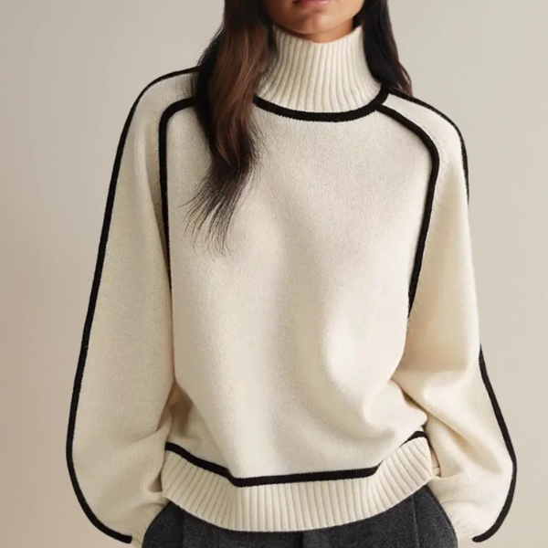 Turtleneck Contrast Trim Long Sleeve Knit Sweater 3