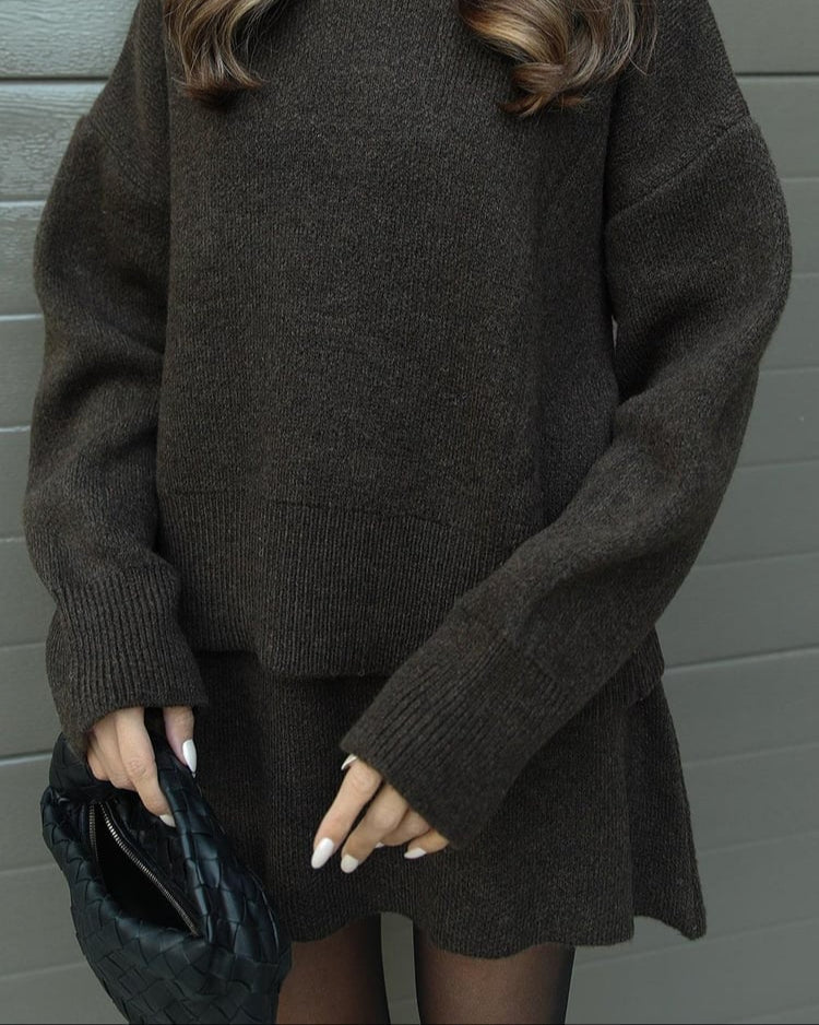 Crew Neck Oversized Knit Sweater and Mini Skirt Two Piece Set 28